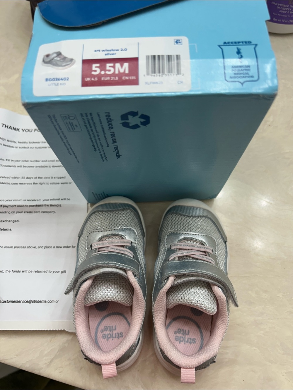 Stride Rite Silver and Pink Toddler Sneakers